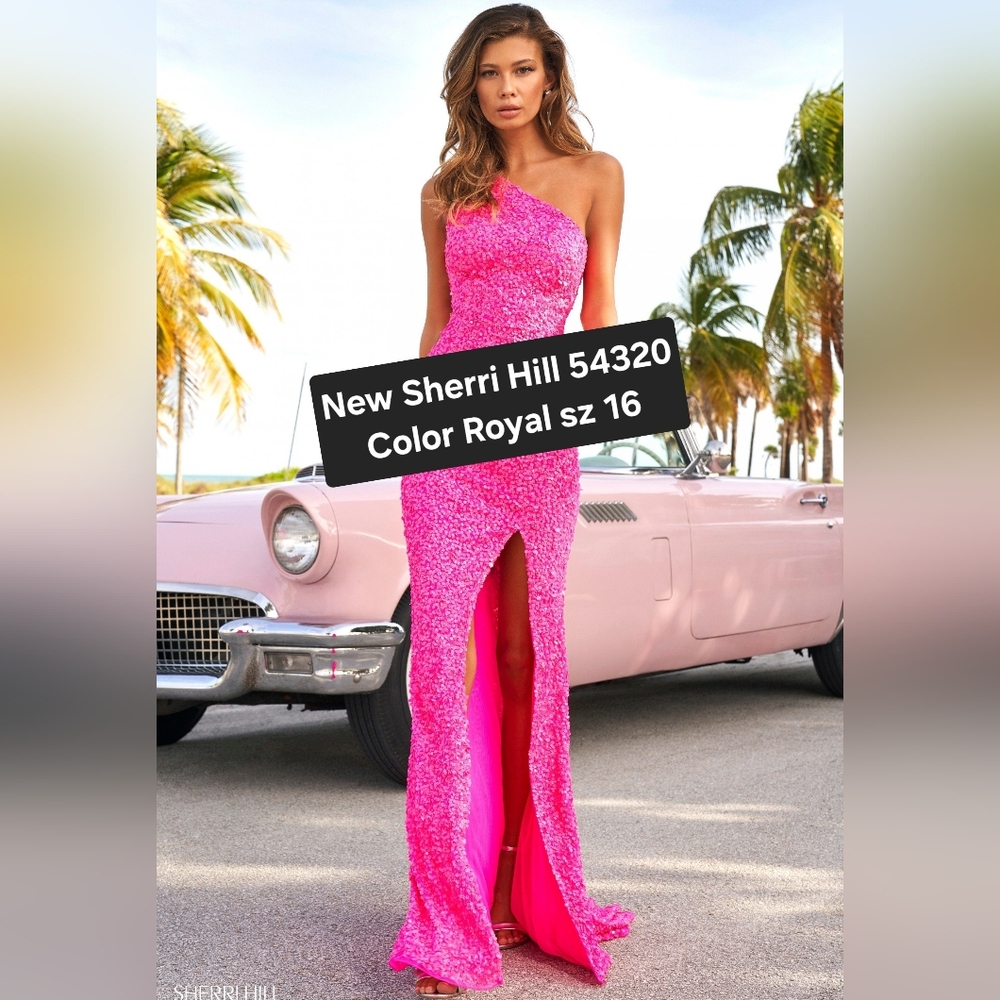 New Sherri Hill One-Shoulder Gown size 16 color Royal blue